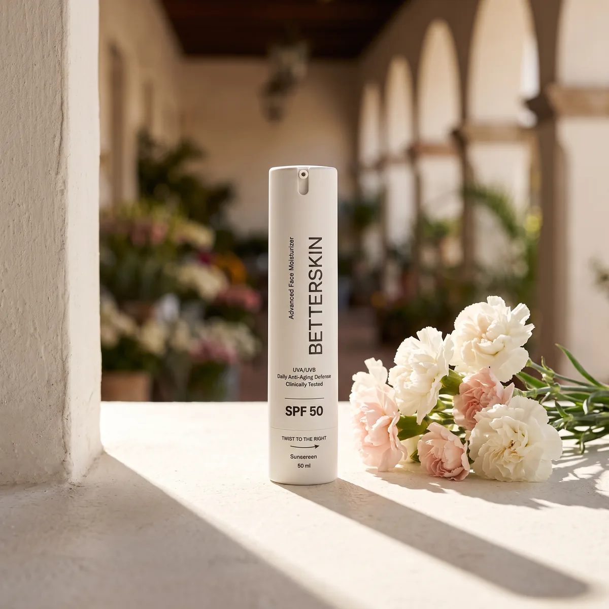 Manos sosteniendo el tubo de BETTERSKIN SPF 50